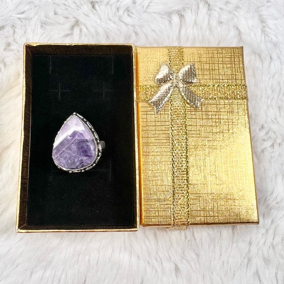 Rough Chevron Amethyst 925 Gemstone Ring size 8.25 - Picture 4 of 5